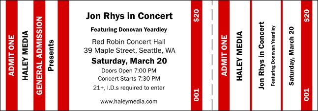 Red and White General Admission Ticket Product Front