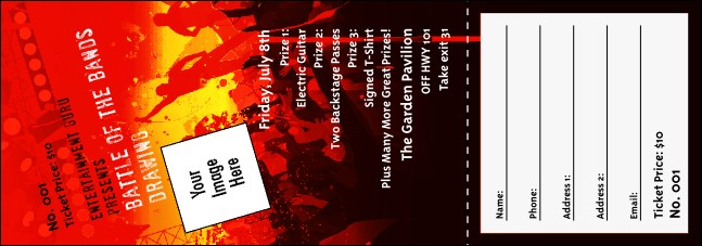 Rock Concert Red Raffle Ticket Product Front