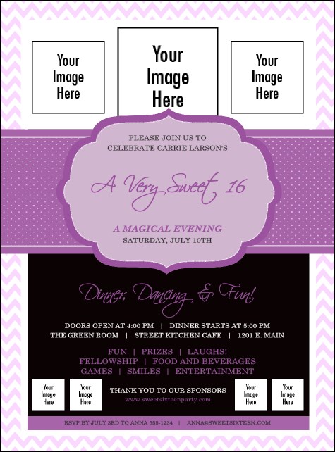 Sweet Sixteen Purple Chevron Flyer Product Front